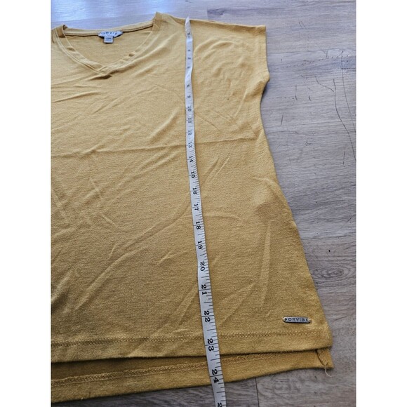 Orvis Shirt Womens Small Mustard Yellow Cap Short Sleeve V-Neck - Picture 4 of 6